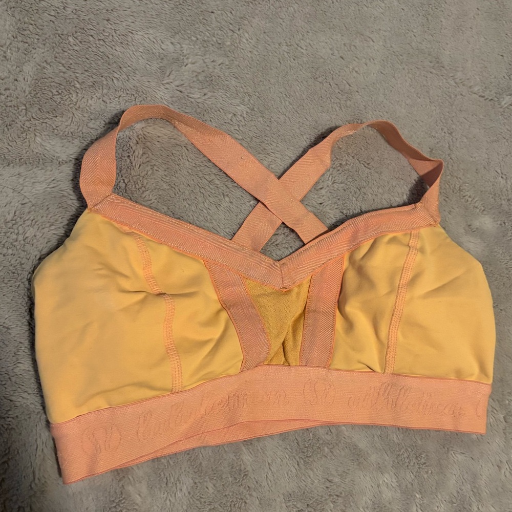 Lululemon Athletica Vibrant Orange and Yellow Sports Bra with Criss-Cross Straps